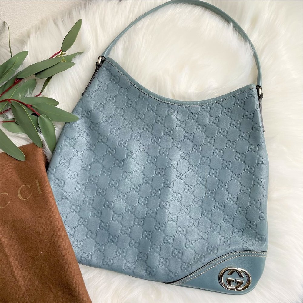 Gucci Light Blue Guccissima Leather New Britt Hobo Bag